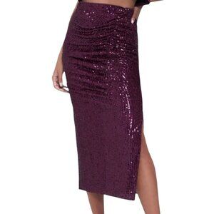 Wildfox Armidale Midi Length Skirt Dark Purple Sequin Size L Fitted Bling